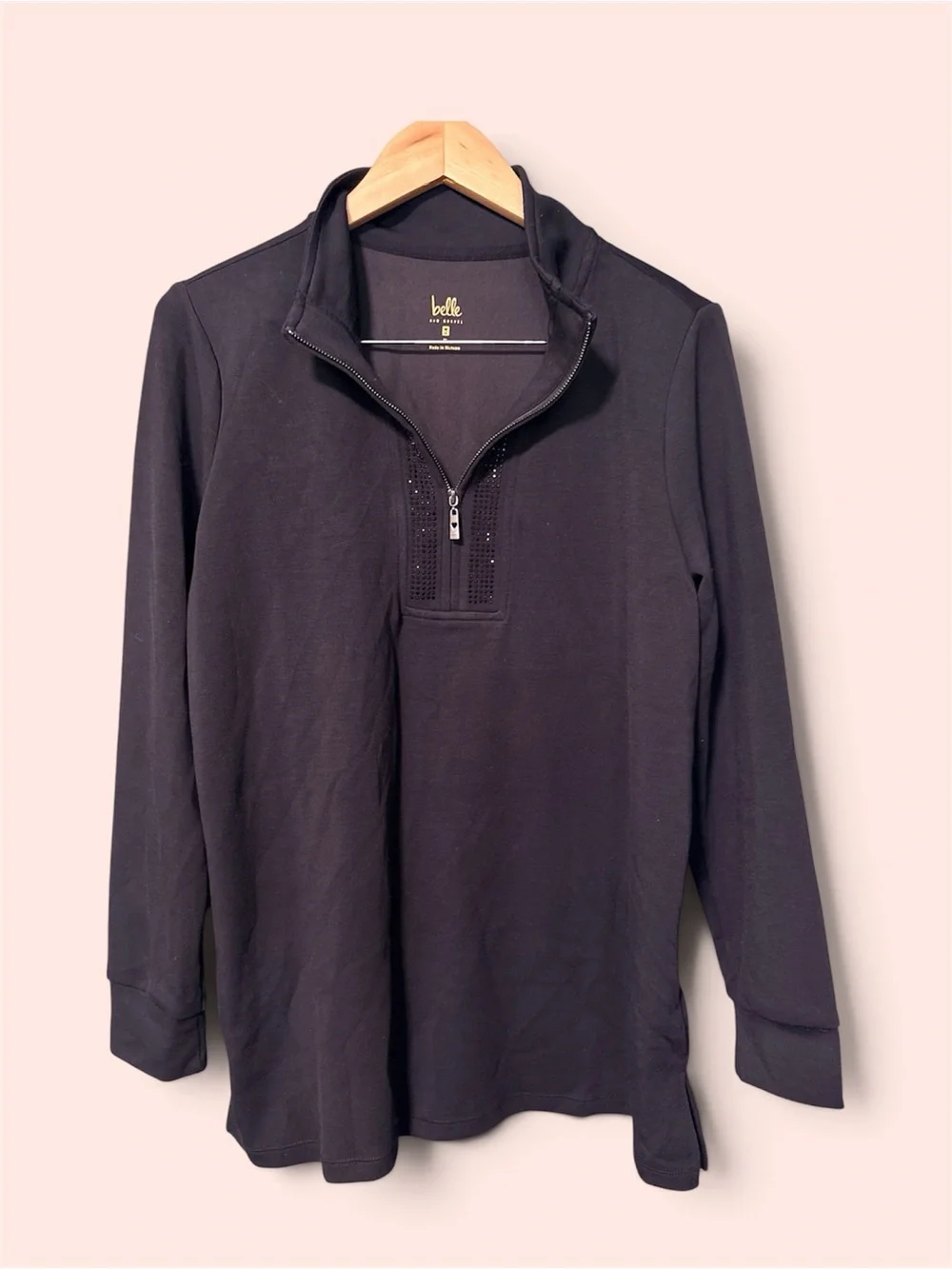 Belle by Kim Gravel QVC / super soft Black Half-Zip Sweater size M